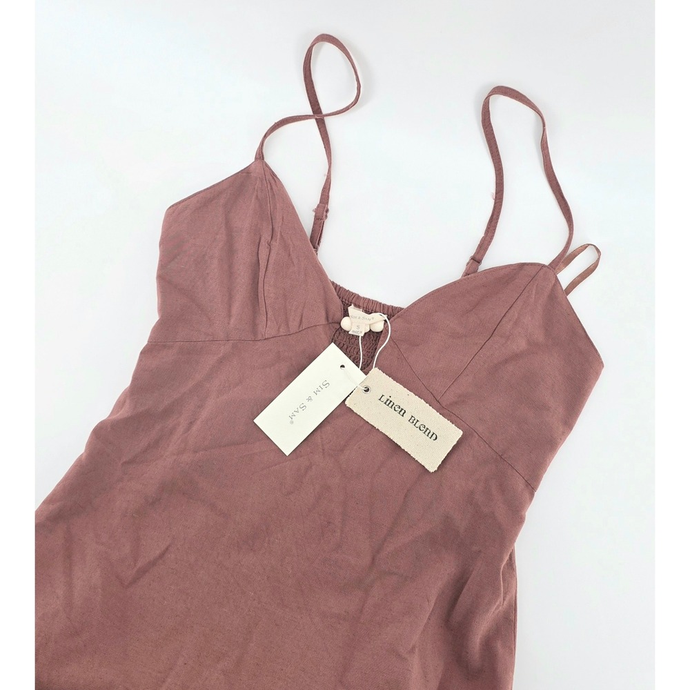 Sim & Sam Sleeveless Boho Linen Blend Mini Dress Size Small Women's Mocha NWT